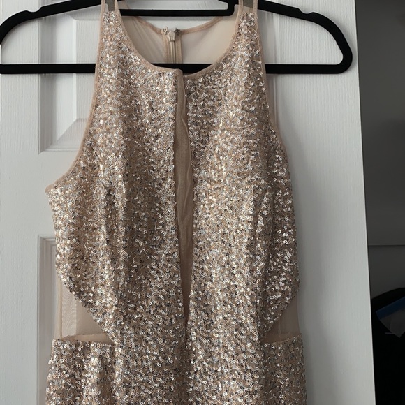 Aidan mattox champagne/ silver sequin dress size4 - Picture 2 of 9